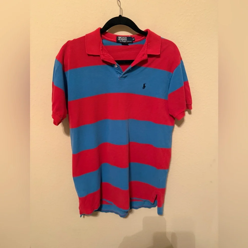 Vintage Polo By Ralph Lauren Mens Size Medium Blue Red Stripe Polo Shirt Pony
